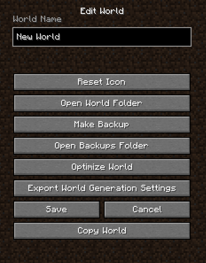 Edit World Screen with the copy world button