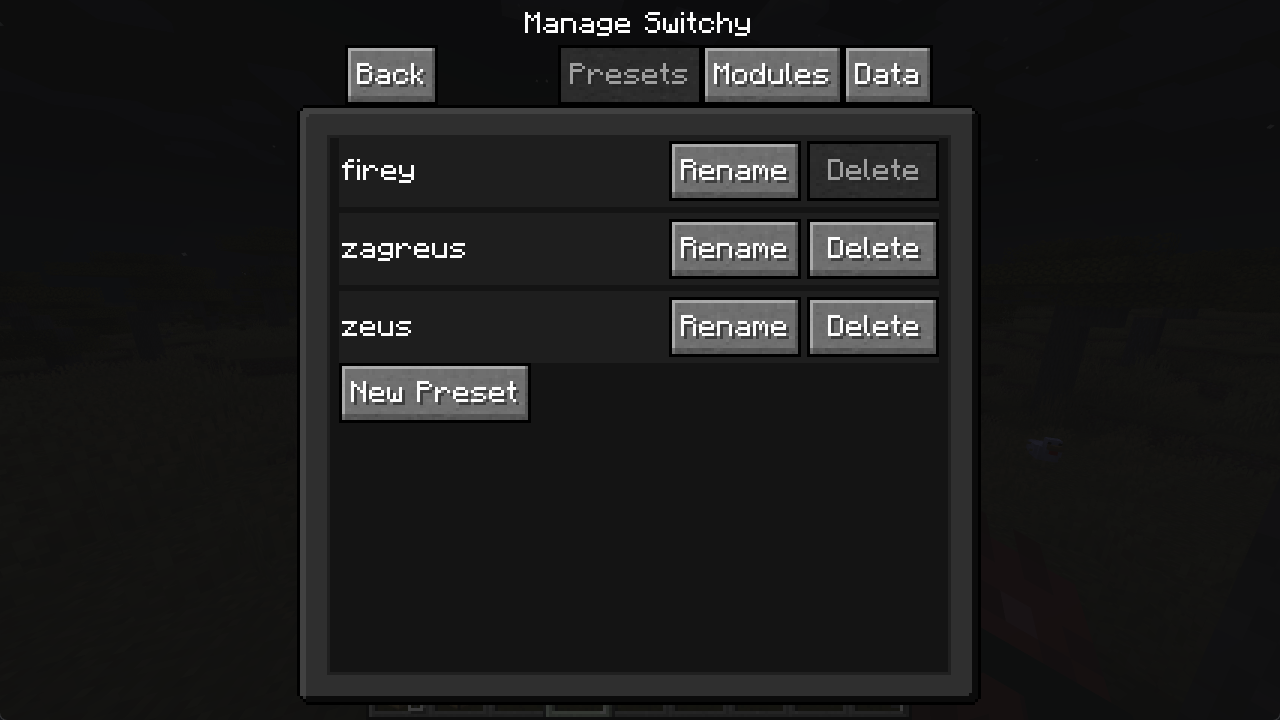 Manage Presets Screen