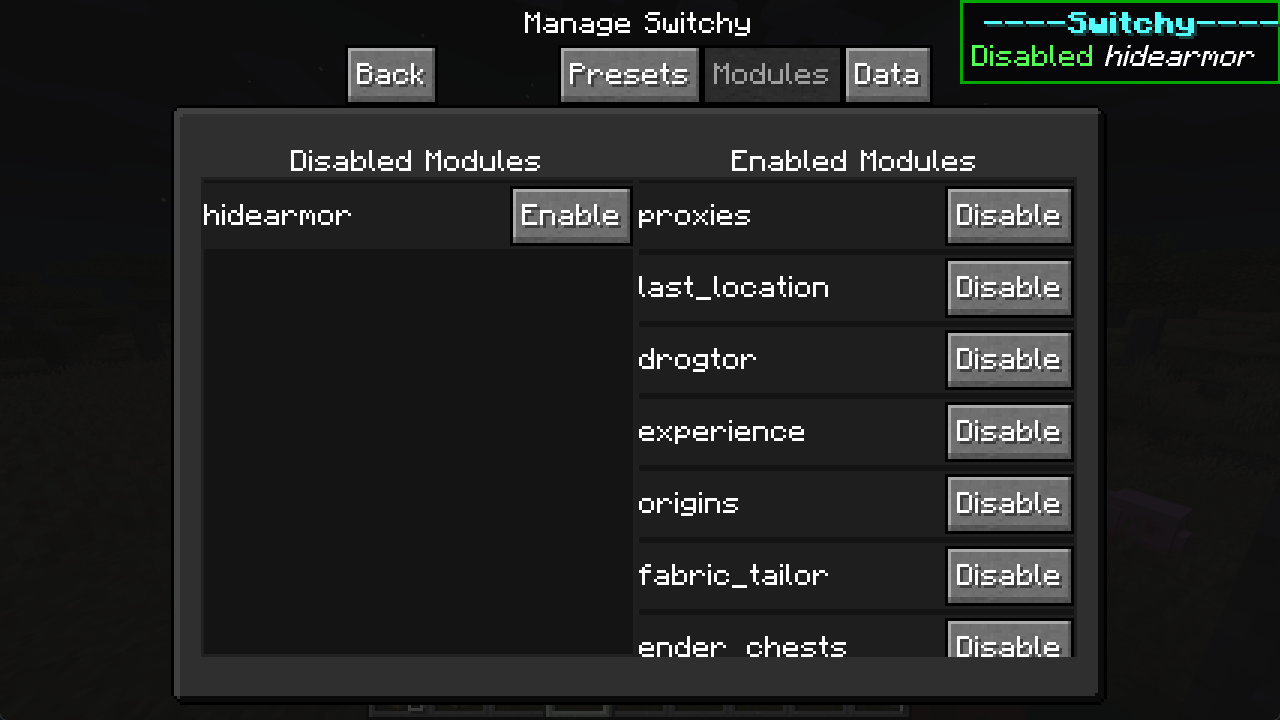 Manage Modules Screen
