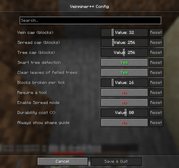 Veinminer++ Menu Options