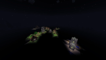 A village, glowing in the night, at the mercy of the darkness.