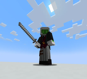 Holding the katana