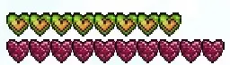 Absorption (life fruits) and normal (crystal hearts) hearts