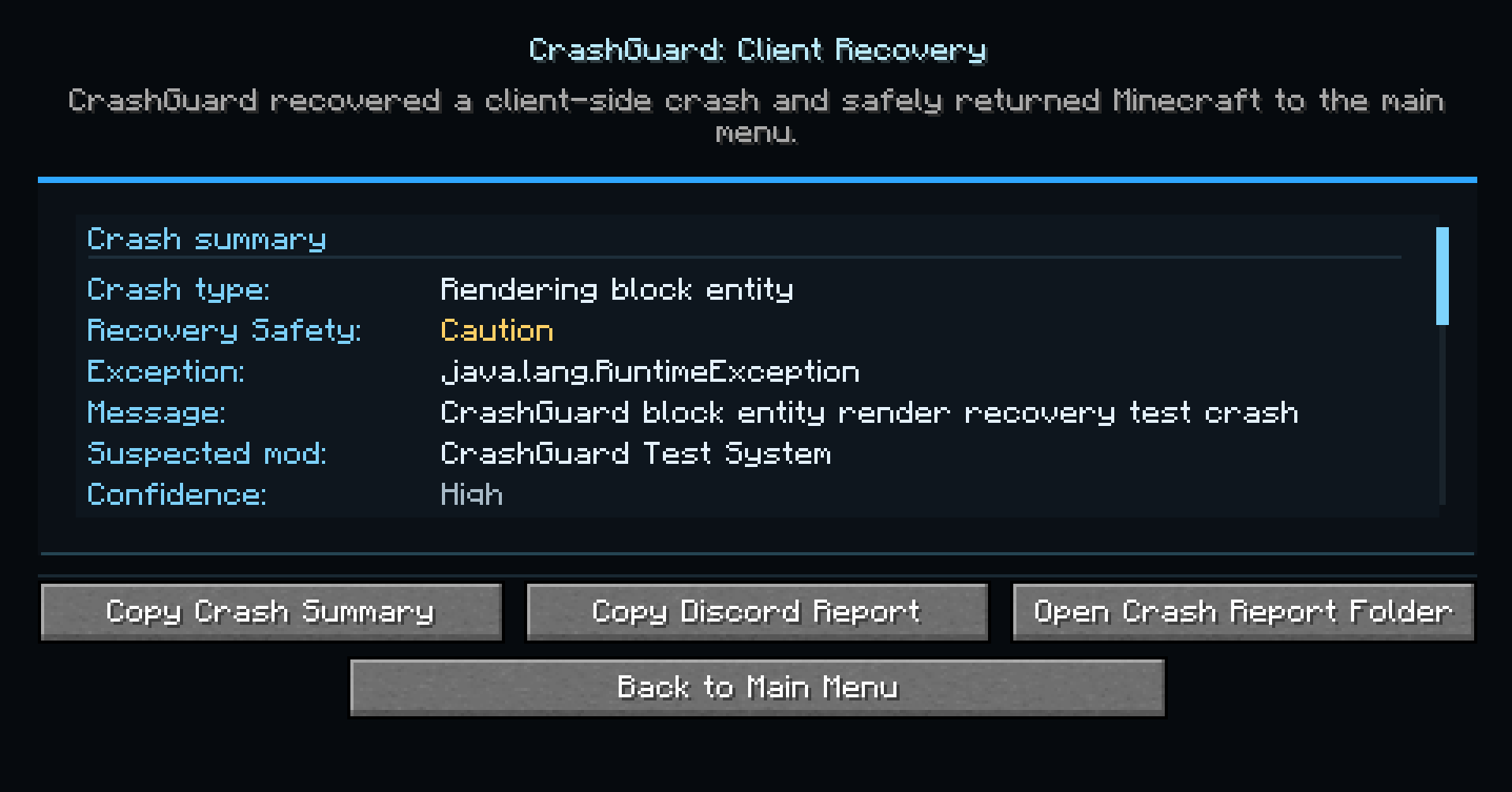 Message pop up when game crashed