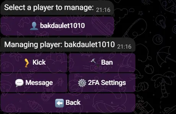 Managing players from Telegram