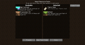 Resource Packs Screen w/ Preset Buttons