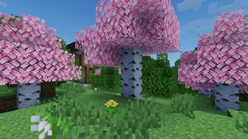 Pink leaves with optifine for birch 