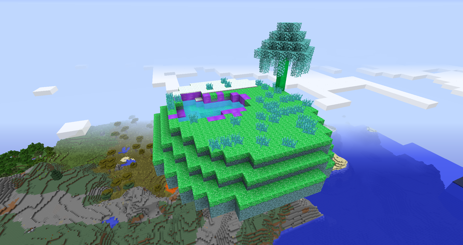 Un'isola sospesa con dentro un acqua di slime e un albero di slime.