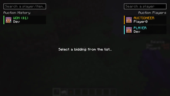 Auction snapshot menu
