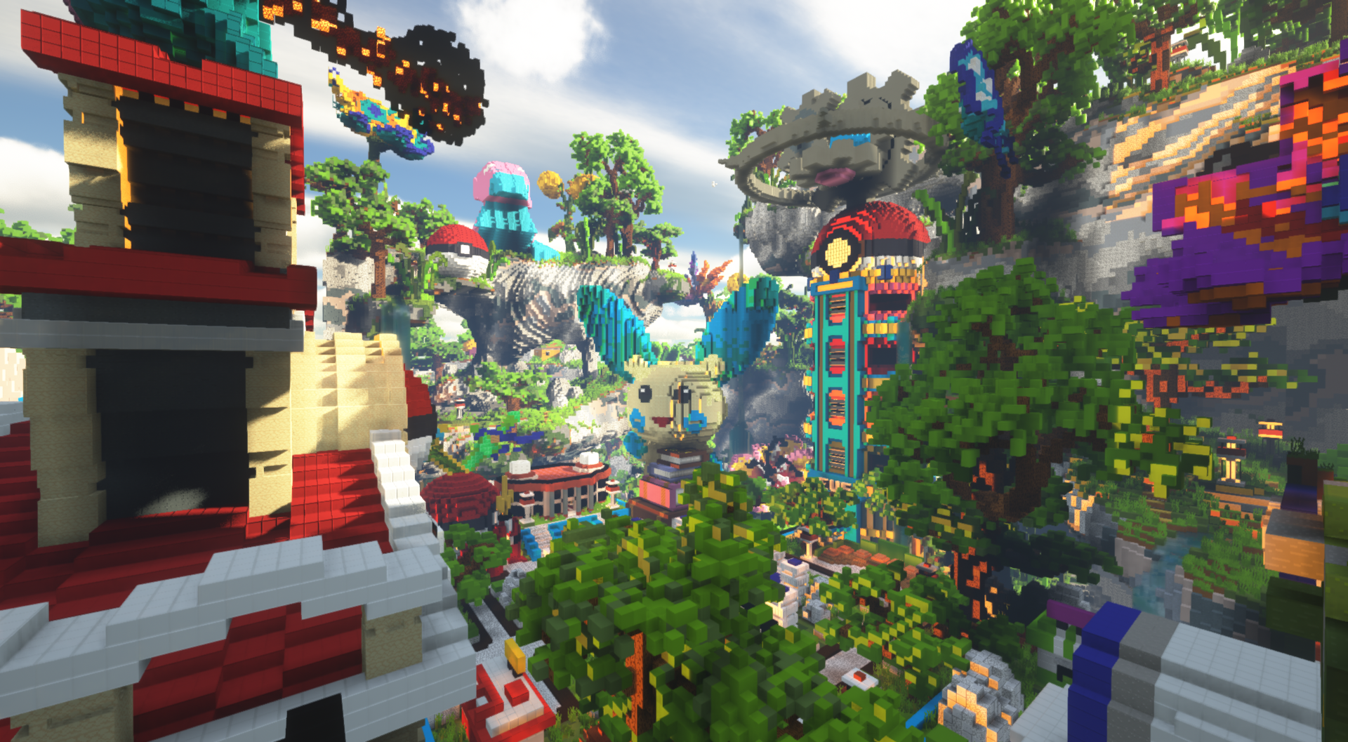 Main image of our spawn that houses many things like shops, lab, crates, and various npcs!