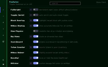 The shine client menu