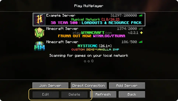 Servers at the top are defined in the config.