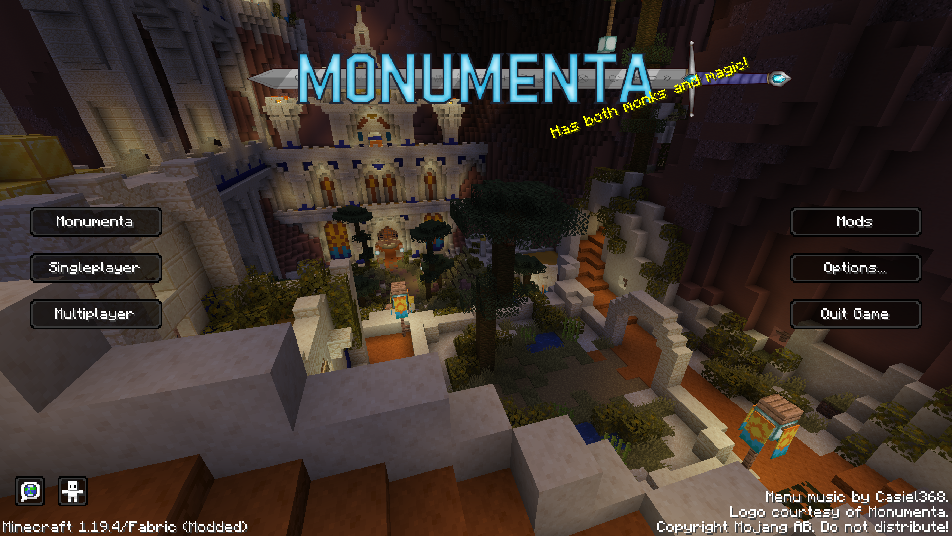 Using FancyMenu, the modpack provides a custom main menu with a shortcut button to join the server directly.