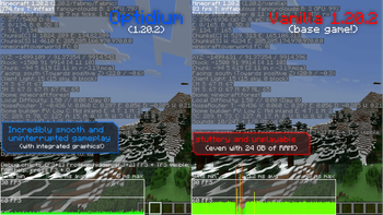 Vanilla 1.20.2 Vs Optidium 1.20.2 on a low-end PC