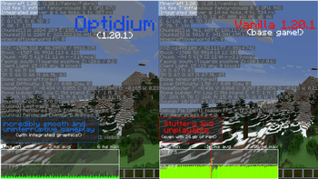 Vanilla 1.20.1 Vs Optidium 1.20.1 on a low-end PC