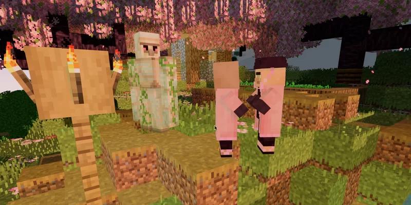 Cherry Blossom Villagers and Iron Golem