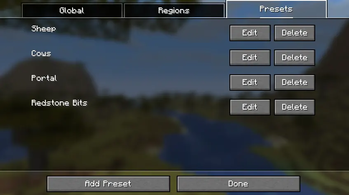 Presets screen