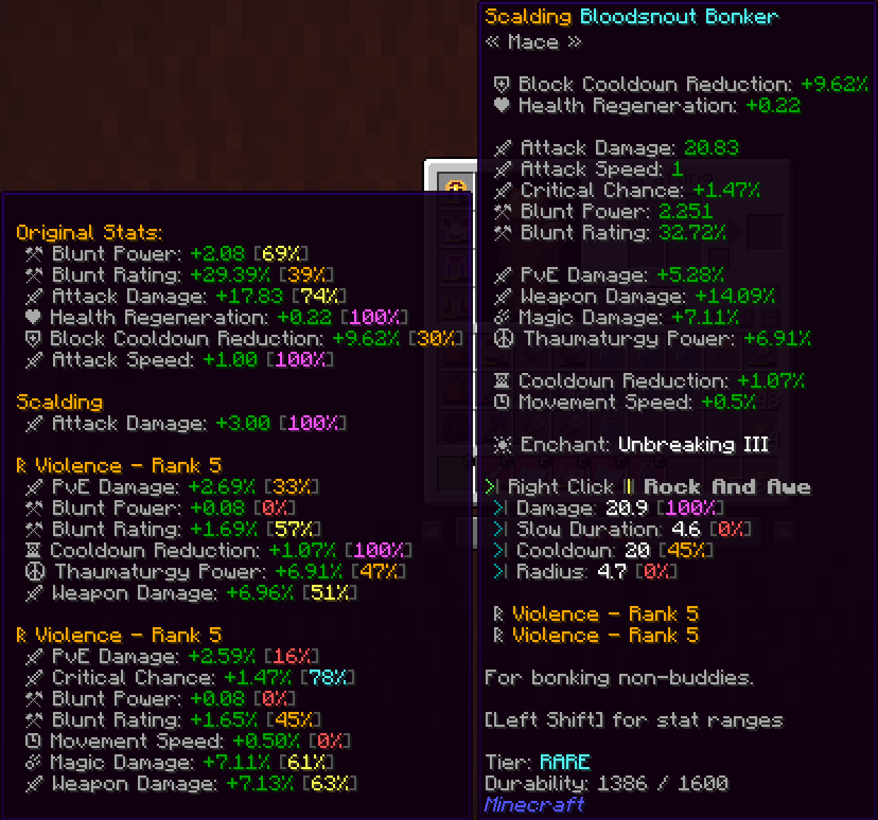 Blockgame Tooltips - stat overview in separate window