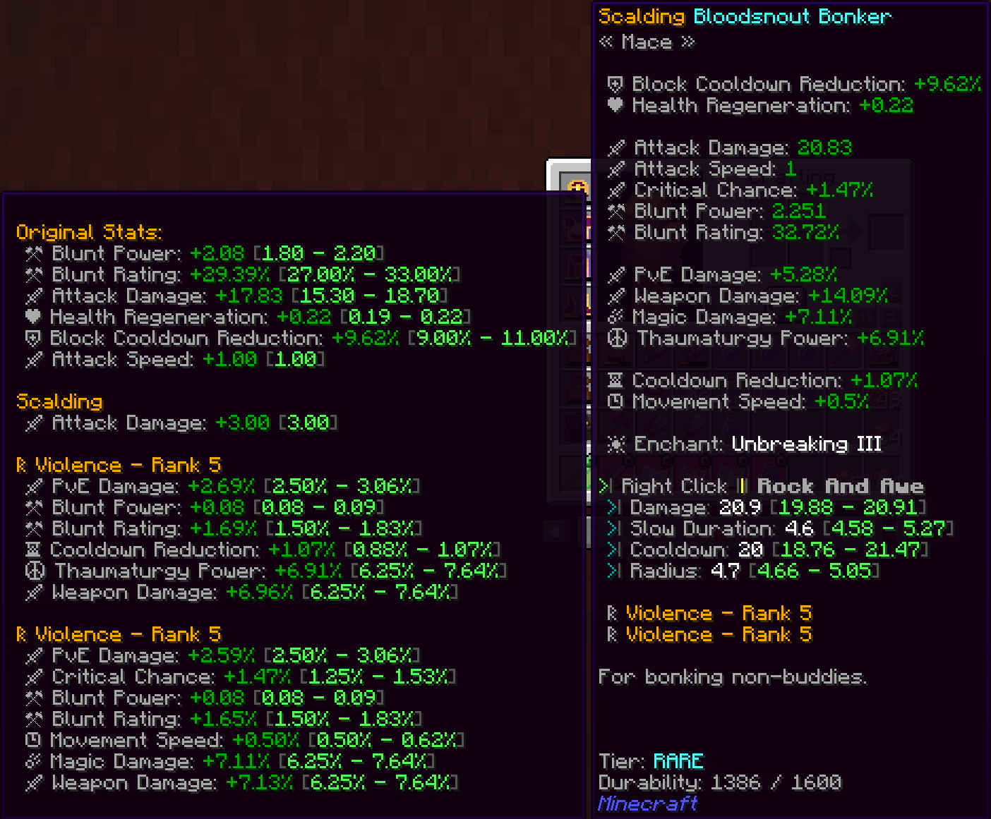 Blockgame Tooltips - stat ranges in separate window