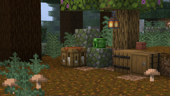 Crafting table laying in the woods