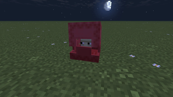 A shulker with the old red colour looking to its right.