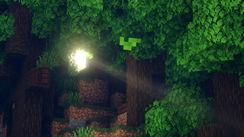 Better Leaves in a custom Dark Oak forest, Shaderpack: Bliss, Falling Leaves mod