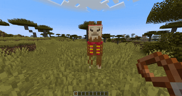Villager mounting on Llama leaded by the Player