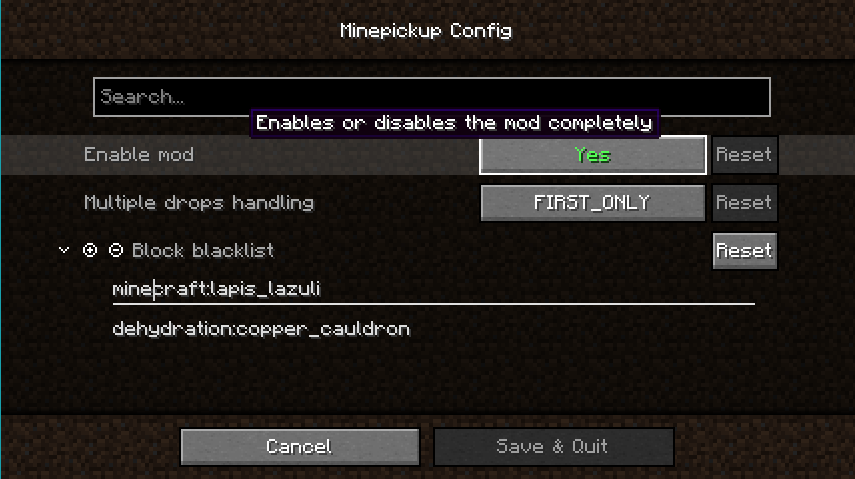 Mod configuration screen