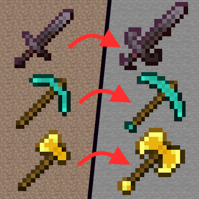My gold sword and tool textures for my resource pack over time. I