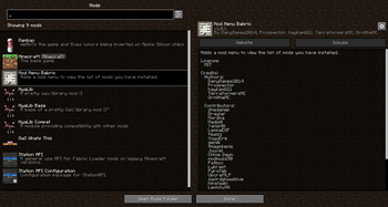A screenshot of the mod menu list