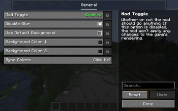 The Config Menu with default settings applied