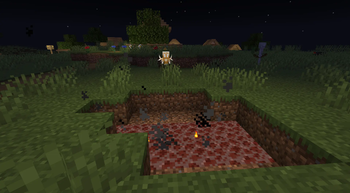 Meteor Sprite next to a revealed chunk of Meteorite Ore