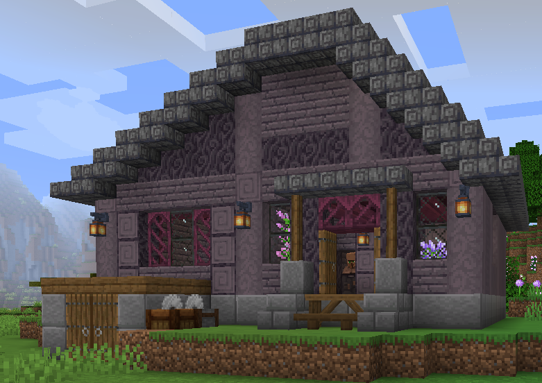 Purple house (made of twisted wood!)