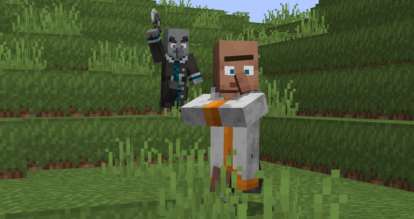 A Freshly Animated villager and vindicator