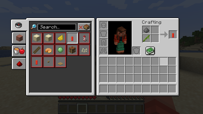 The crafting recipe for dynamite, which is a Bamboo and a Gunpowder placed anywhere on the crafting grid