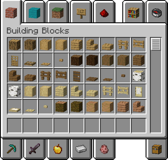 Building Blocks Creative Tab with the resource pack enabled.
