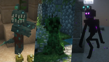 Drowned, Creeper, and Enderman