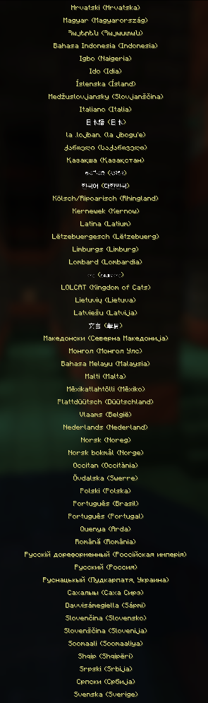 Languages list 2