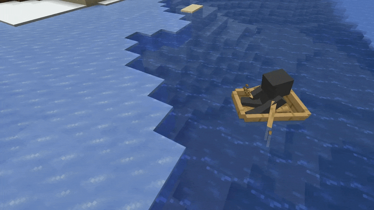 Shows the mod's feature of stepping up blocks with a boat.