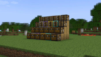 All the blocks added by the mod (plus the vanilla crafting table for symmetry)