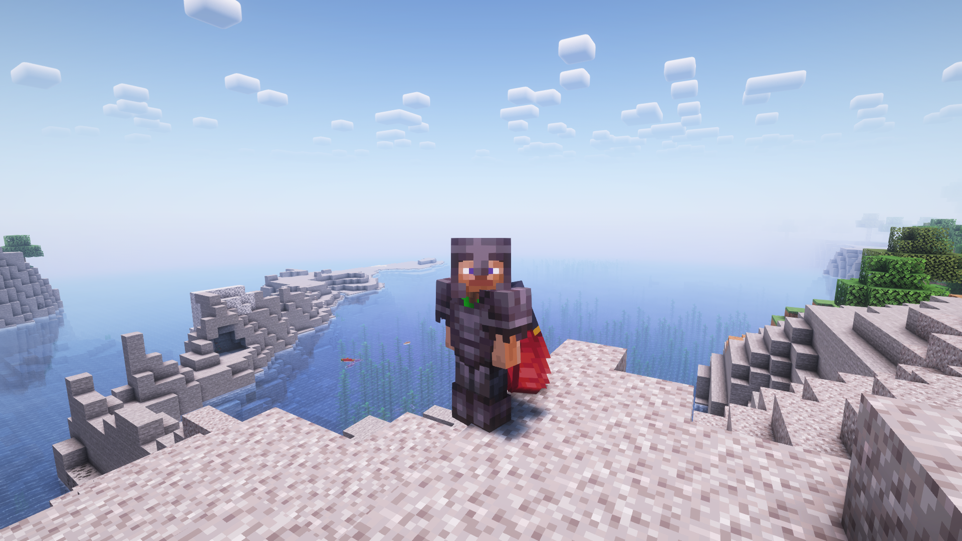 Depicts a player wearing an Elytra and a chestplate at the same time.