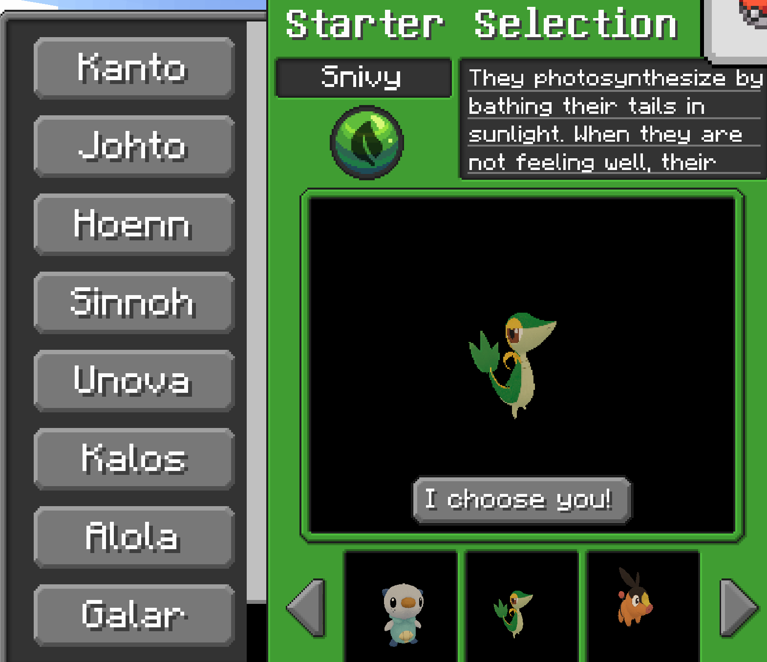 Generation 5 Starter Selection