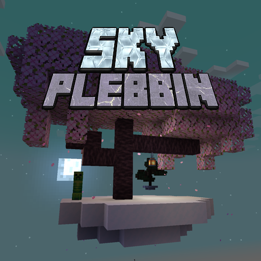 SkyPlebbin Logo Image Large. Features a Cherry Blossom Sky Island and Creeper.