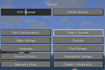 Settings menu