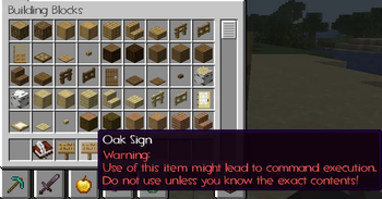 Warning on an item