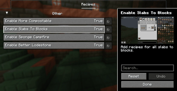 Configuration Screen For Recipes