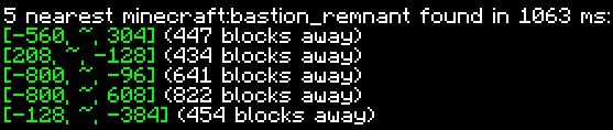 Example result of the locate nearest command