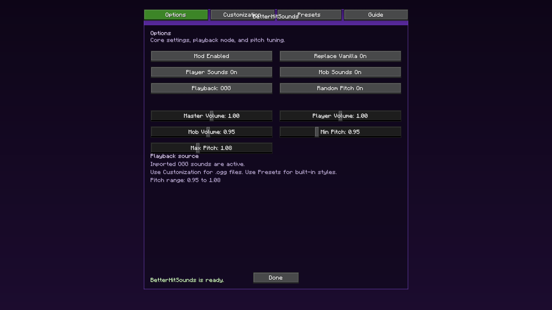 Configuration Menu - Options