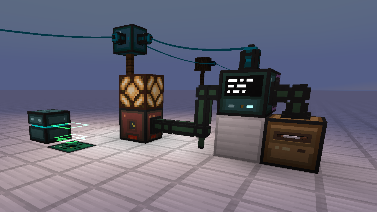 Overview of blocks in the mod, including computer, robot, disk drive and redstone interface block.