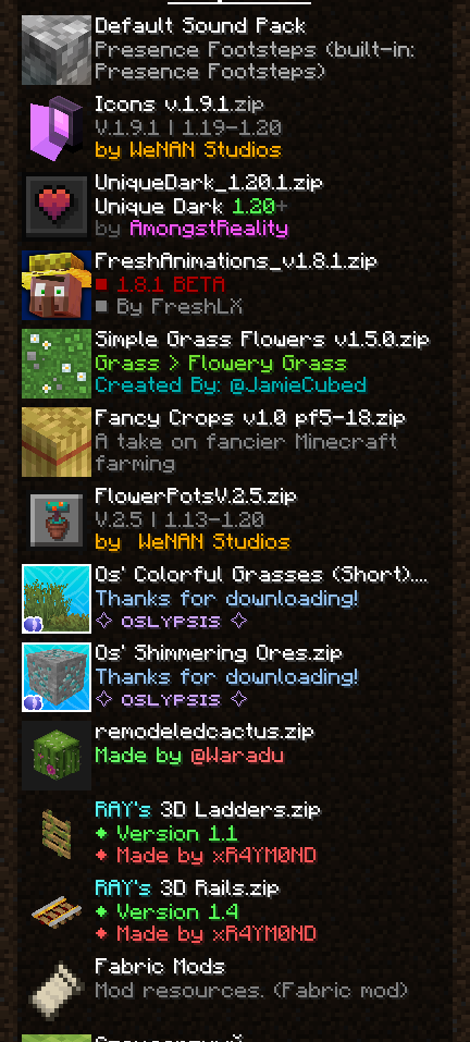 The correct sequence of ResoursePacks.